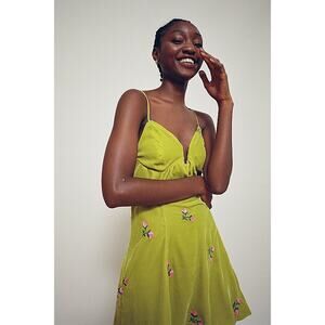 Urban Outfitters Embroidered Mini Dress Floral Green Small Summer Spring